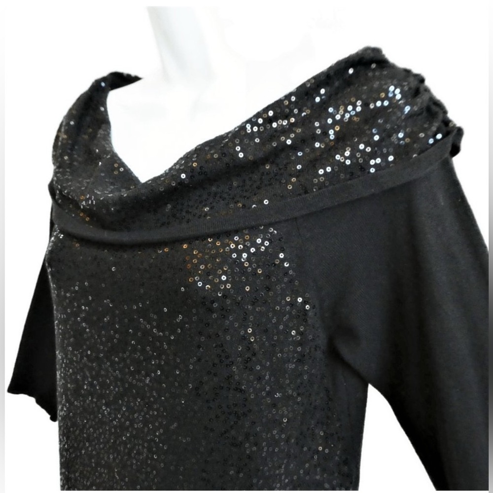 WHBM White House Black Market Festive Knit Sweater Cashmere Blend Sequins Black